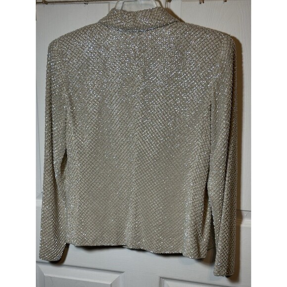 Rickie Freeman for Tj Nites Blazer Wm Sz 8 Clear Iridescent Seed Bead 100% Silk - Picture 6 of 10